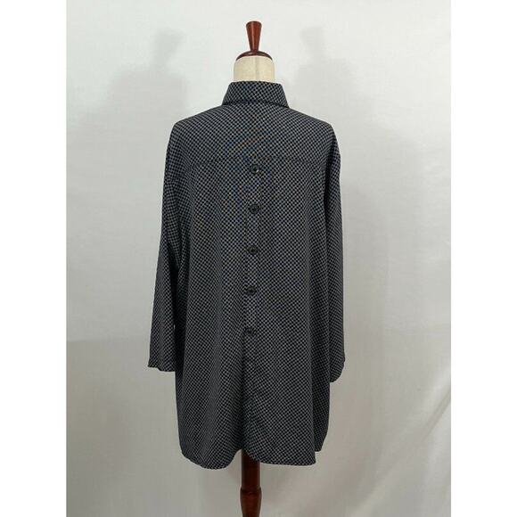 DRESS TO KILL Jane Mohr OS Navy Checkerboard Asymmetric Shirt Top Tunic - Picture 5 of 10